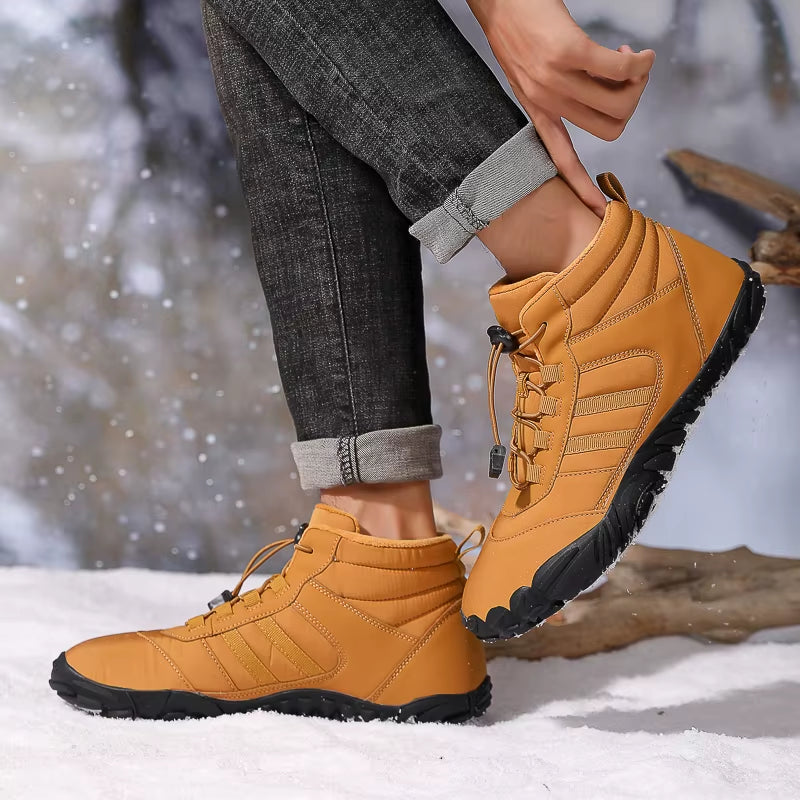 Winter Barefoot Snow Boots Men Fur Big Size 47 Waterproof Ankle Boots Plush Hiking Shoes Outdoor Work Shoes Ladies Snow Boots