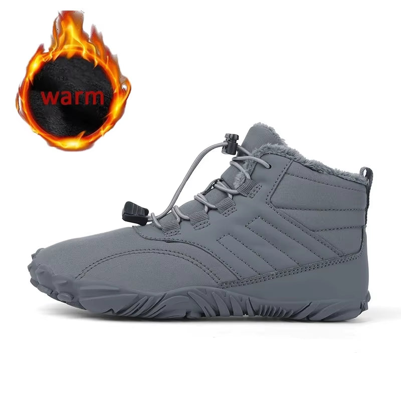 Winter Barefoot Snow Boots Men Fur Big Size 47 Waterproof Ankle Boots Plush Hiking Shoes Outdoor Work Shoes Ladies Snow Boots