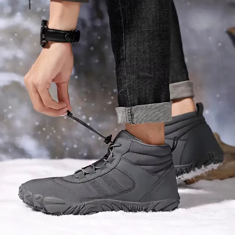 Winter Barefoot Snow Boots Men Fur Big Size 47 Waterproof Ankle Boots Plush Hiking Shoes Outdoor Work Shoes Ladies Snow Boots