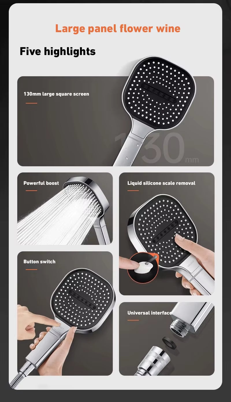 Xiaomi 13Cm Large Panel 3Modes Adjustable Home Shower Head High Pressure Massage Showerhead Filter Element Bathroom Accessories