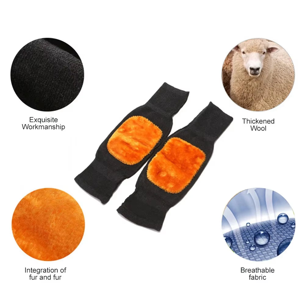 1Pair Unisex Cashmere Wool Knee Brace Pads - Winter Warm Thermal Knee Warmers, Thickened & Lengthened Knee Sleeves for Arthritis