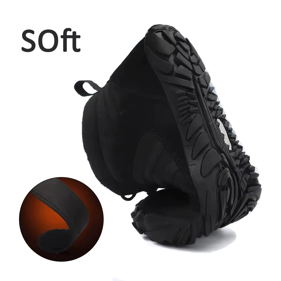 Winter Barefoot Snow Boots Men Fur Big Size 47 Waterproof Ankle Boots Plush Hiking Shoes Outdoor Work Shoes Ladies Snow Boots