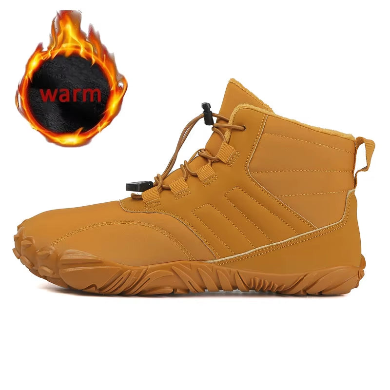 Winter Barefoot Snow Boots Men Fur Big Size 47 Waterproof Ankle Boots Plush Hiking Shoes Outdoor Work Shoes Ladies Snow Boots