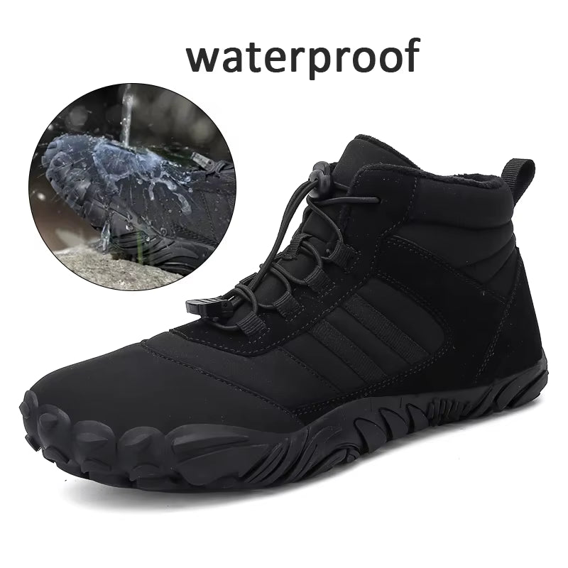 Winter Barefoot Snow Boots Men Fur Big Size 47 Waterproof Ankle Boots Plush Hiking Shoes Outdoor Work Shoes Ladies Snow Boots