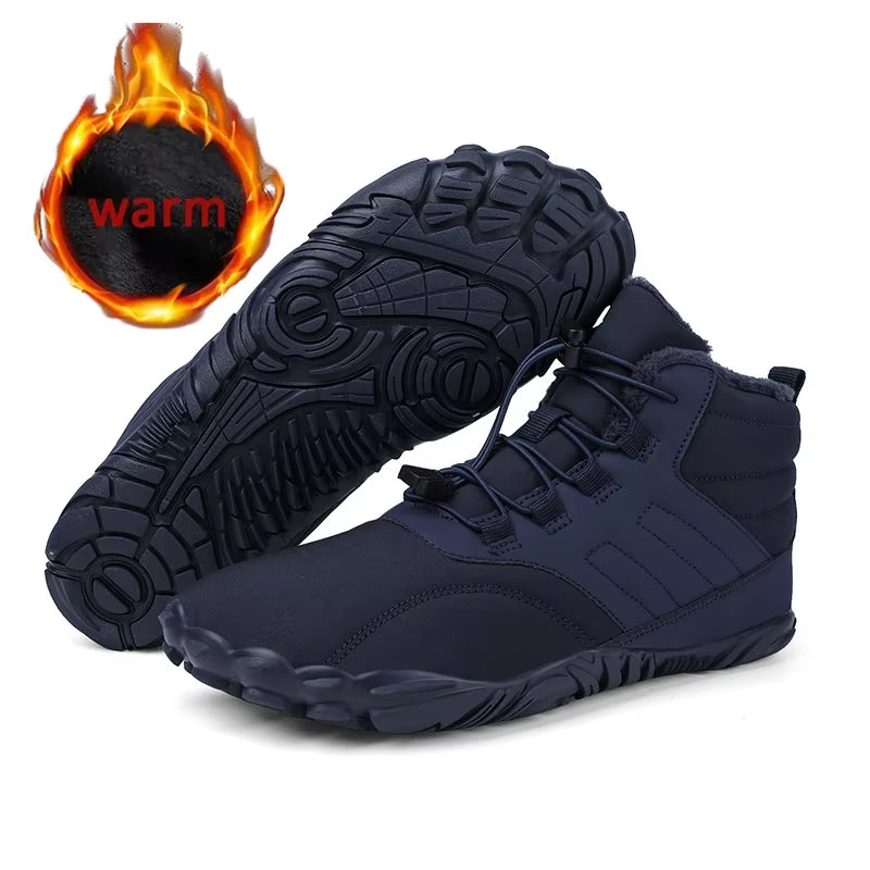 Winter Barefoot Snow Boots Men Fur Big Size 47 Waterproof Ankle Boots Plush Hiking Shoes Outdoor Work Shoes Ladies Snow Boots