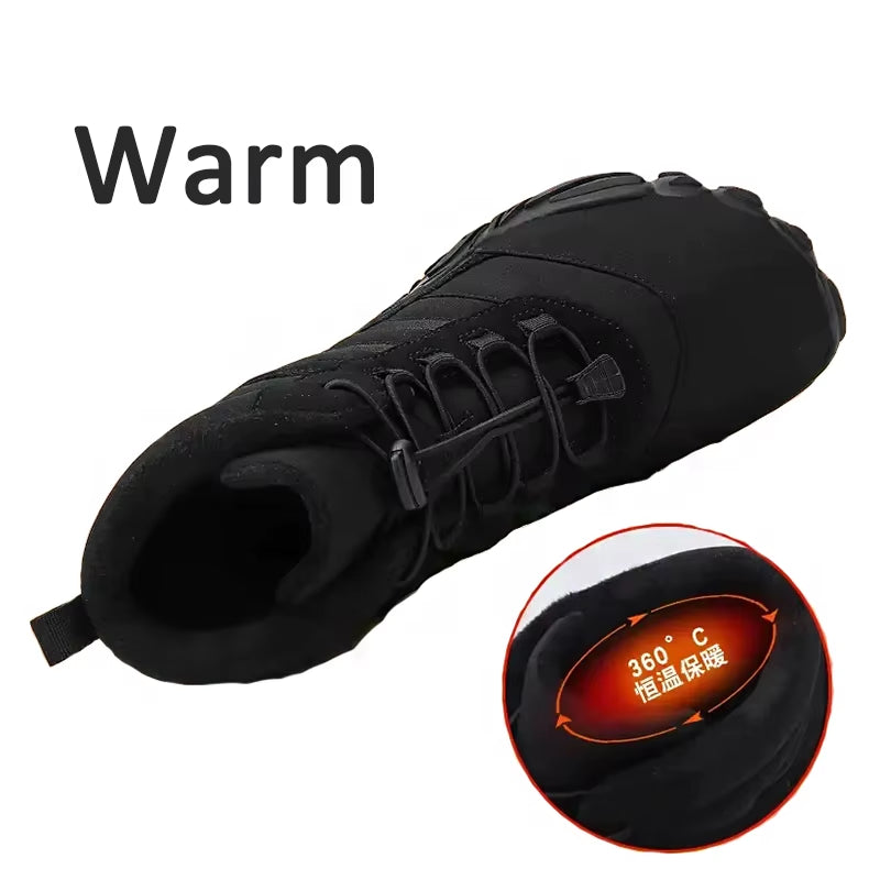 Winter Barefoot Snow Boots Men Fur Big Size 47 Waterproof Ankle Boots Plush Hiking Shoes Outdoor Work Shoes Ladies Snow Boots