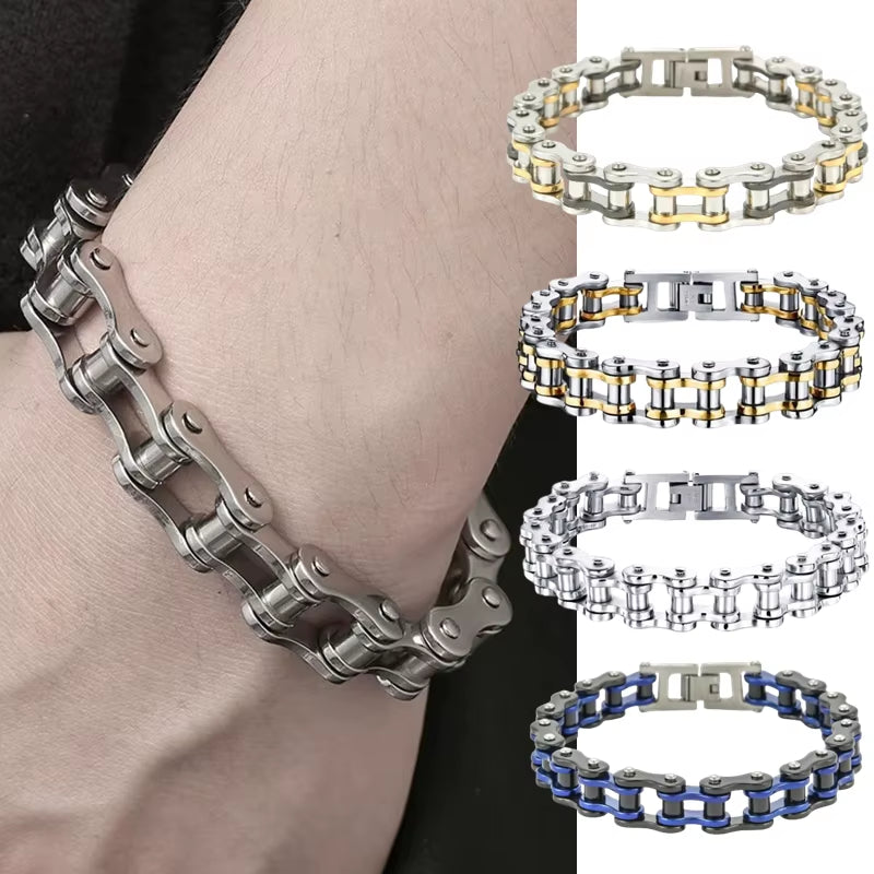 Stainless Steel Biker Chain Bracelet Mens Bracelet Link Chain Motorcycle Bicycle Style Bracelets Fashion Punk Bangles Jewelry