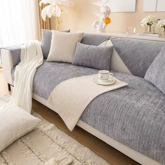 1PC Striped Chenille Sofa Cover for Living Room Pets Kids Anti-Dirty Sofa Towel Mat Solid Color Non-Slip Couch Cushion Slipcover