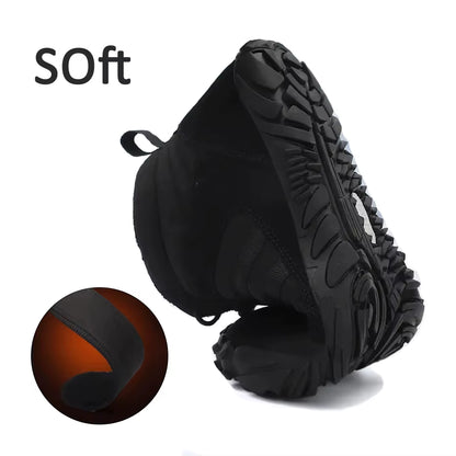 Winter Barefoot Snow Boots Men Fur Big Size 47 Waterproof Ankle Boots Plush Hiking Shoes Outdoor Work Shoes Ladies Snow Boots