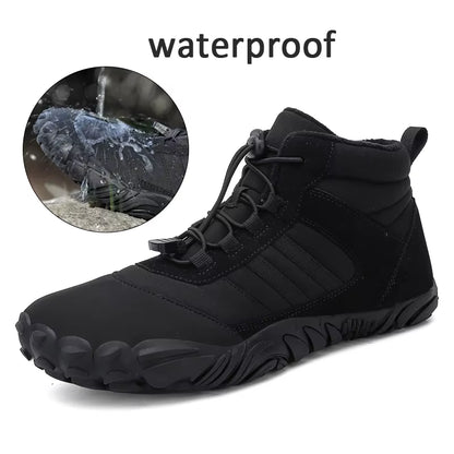Winter Barefoot Snow Boots Men Fur Big Size 47 Waterproof Ankle Boots Plush Hiking Shoes Outdoor Work Shoes Ladies Snow Boots