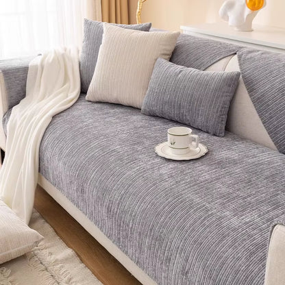 1PC Striped Chenille Sofa Cover for Living Room Pets Kids Anti-Dirty Sofa Towel Mat Solid Color Non-Slip Couch Cushion Slipcover